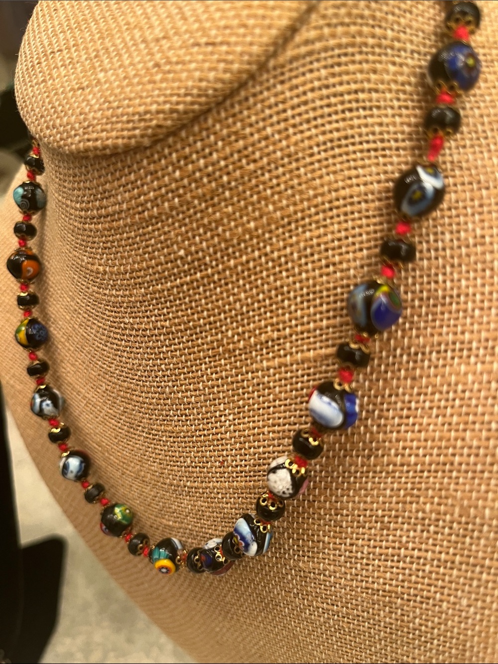 Italian Marano Millifori glass
hand knotted 18 inches Necklace